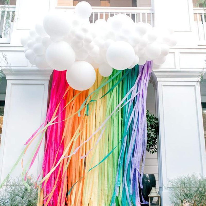 JOYYPOP Rainbow Party Decorations with White Balloon Garland and Rainbow Crepe Paper Streamers for Rainbow Baby Shower Rainbow Birthday Party - Image 2